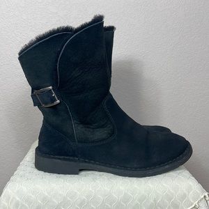 UGG Harrison Cuff Buckle Short Black Suede Boot Size 8